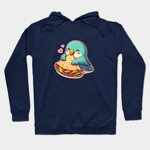 cute love birds are eating Mexican specialties, Tacos, Burritos, Enchiladas, Quesadillas, Guacamole, Fajitas, Chiles Rellenos, Tamales, Mole, Chilaquiles, Hoodie by art poo